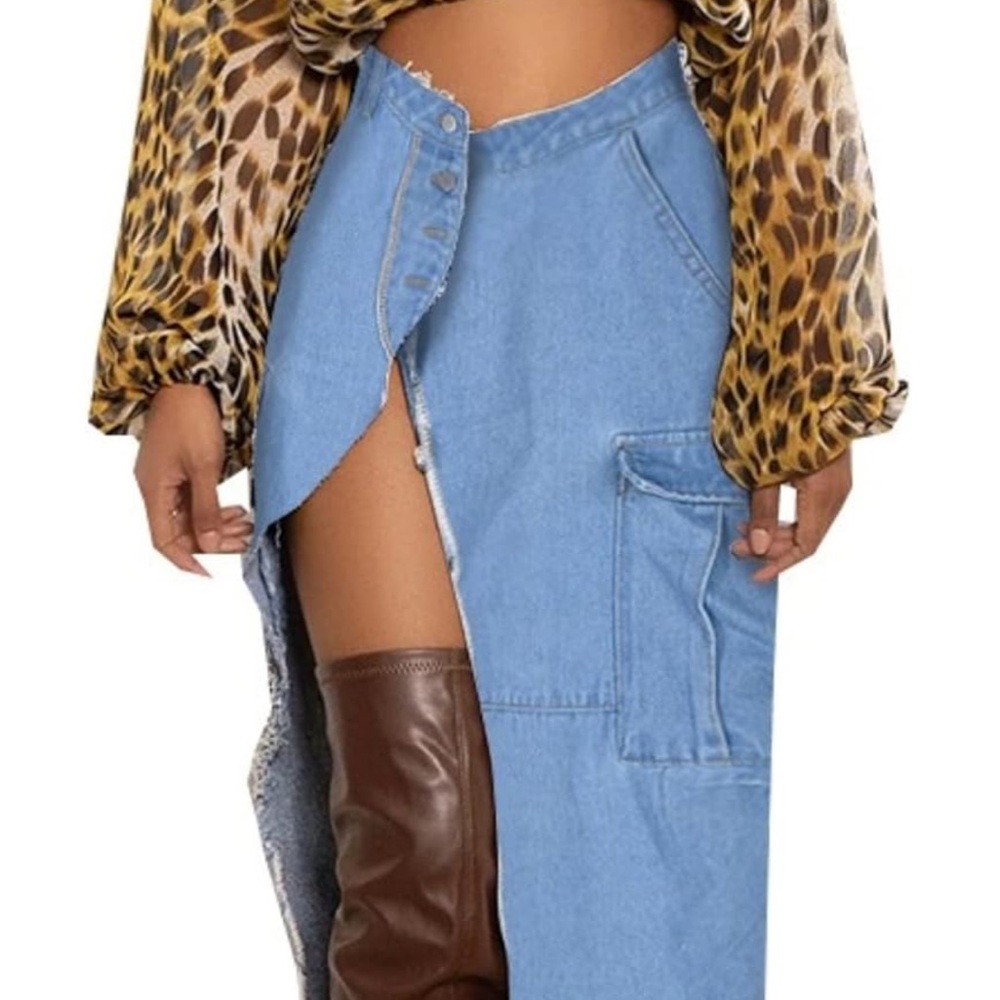 Women's Cargo Skirt 
high waist/high slit/ankle length/with pockets.